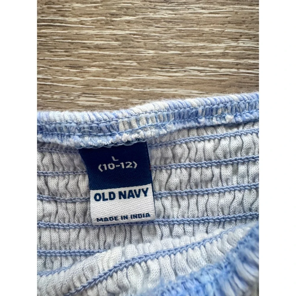 Old Navy Girls Blue Floral Smocked Flutter Sleeve Dress Pockets Size L 10-12